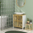 Meuble Sous Vasque Unterbach Bambou Blanc Naturel Rangement Salle de Bain Élégant Compact 60cm