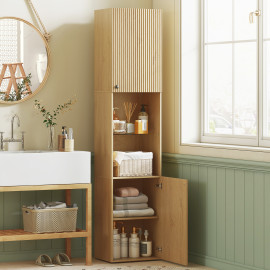 Colonne salle de bain Ourvecourt rangement élégant optimisé chêne clair 182 cm