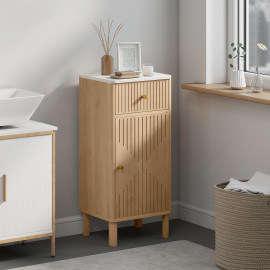 Meuble Torrione Salle de Bain Design Bois Chêne Plateau Marbre Blanc 80 cm