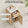 Meuble Torrione Salle de Bain Design Bois Chêne Plateau Marbre Blanc 80 cm
