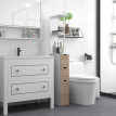 Colonne Salle de Bain Bellaforte Rangement Élégant Étroit Blanc Effet Bois Clair 136 cm