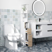 Colonne Salle de Bain Bellaforte Rangement Élégant Étroit Blanc Effet Bois Clair 136 cm