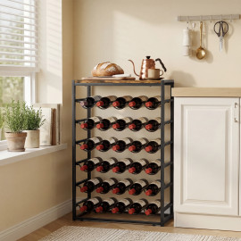 Etagère à Vin Dolcevita Style Industriel Marron Noir 30 Bouteilles 6 Niveaux