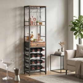 Etagère Bar Tamsin Range Bouteilles Verres Tiroir Industriel Brun Noir 120 cm