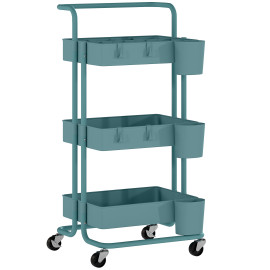 Desserte Narvaja Chariot Cuisine Mobile Rangement Acier Bleu 3 Étagères