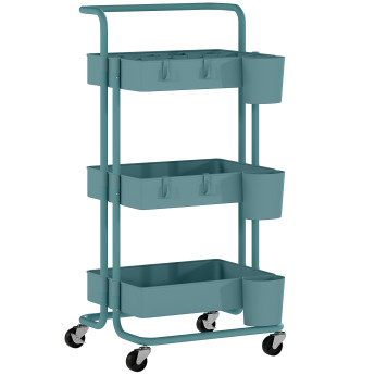 Desserte Narvaja Chariot Cuisine Mobile Rangement Acier Bleu 3 Étagères
