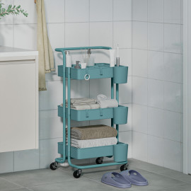 Desserte Narvaja Chariot Cuisine Mobile Rangement Acier Bleu 3 Étagères