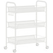 Desserte Konrad Rangement Mobile 3 Paniers 4 Crochets Acier Blanc Cuisine Buanderie