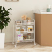 Desserte Konrad Rangement Mobile 3 Paniers 4 Crochets Acier Blanc Cuisine Buanderie