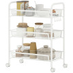 Desserte Konrad Rangement Mobile 3 Paniers 4 Crochets Acier Blanc Cuisine Buanderie