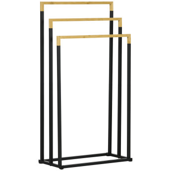Porte Serviette Chauvrecourt Bambou Acier Noir Élégant Résistant Humidité 45x86cm