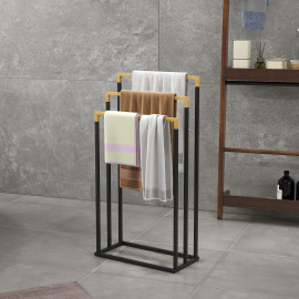 Porte Serviette Chauvrecourt Bambou Acier Noir Élégant Résistant Humidité 45x86cm