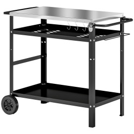 Desserte Barbecue Eibenthal Extérieur Mobile Noir Argenté Robuste Pratique
