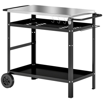 Desserte Barbecue Eibenthal Extérieur Mobile Noir Argenté Robuste Pratique