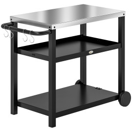 Desserte Bourecourt Plancha Extérieur Mobile Gris Charbon Acier Inoxydable 102x50x81 cm