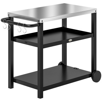 Desserte Bourecourt Plancha Extérieur Mobile Gris Charbon Acier Inoxydable 102x50x81 cm