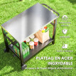 Desserte Folkmar pour Plancha Barbecue Extérieur Mobile Gris Charbon Crochets Étagère Roues