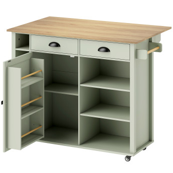Îlot Cuisine Mobile Grunbach Rangement Astucieux Plateau Rabattable Vert Clair