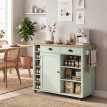 Îlot Cuisine Mobile Grunbach Rangement Astucieux Plateau Rabattable Vert Clair