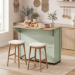 Îlot Cuisine Mobile Grunbach Rangement Astucieux Plateau Rabattable Vert Clair