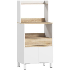 Desserte Cuisine Giovanna Rangement Micro-ondes 2 Portes Blanc Naturel
