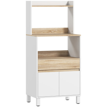 Desserte Cuisine Giovanna Rangement Micro-ondes 2 Portes Blanc Naturel