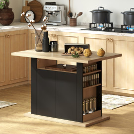 Table Fiore Îlot Central Cuisine 6 Pers Design Bois Naturel & Noir