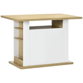 Table Ilot Cuisine Tauvreval Rangement Intégré 4-6 Pers Blanc Naturel