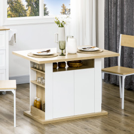 Table Ilot Cuisine Tauvreval Rangement Intégré 4-6 Pers Blanc Naturel