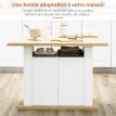 Table Ilot Cuisine Tauvreval Rangement Intégré 4-6 Pers Blanc Naturel