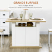 Table Ilot Cuisine Tauvreval Rangement Intégré 4-6 Pers Blanc Naturel