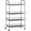 Desserte Mosswick Chariot Cuisine Inox 4 Étages Réglables Roues Argenté 60x35x100cm