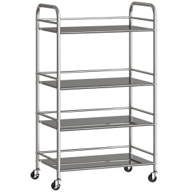 Desserte Mosswick Chariot Cuisine Inox 4 Étages Réglables Roues Argenté 60x35x100cm