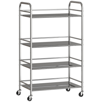 Desserte Mosswick Chariot Cuisine Inox 4 Étages Réglables Roues Argenté 60x35x100cm