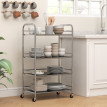 Desserte Mosswick Chariot Cuisine Inox 4 Étages Réglables Roues Argenté 60x35x100cm
