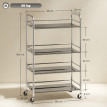 Desserte Mosswick Chariot Cuisine Inox 4 Étages Réglables Roues Argenté 60x35x100cm