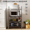 Desserte Mosswick Chariot Cuisine Inox 4 Étages Réglables Roues Argenté 60x35x100cm