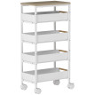 Desserte Weissbach Rangement 5 Niveaux 4 Tiroirs Coulissants Blanc Effet Bois Clair