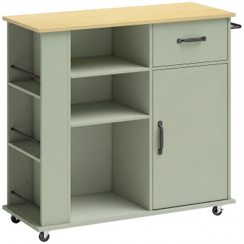 Desserte Leocadio Chariot Cuisine Mobile Rangement Vert Eau Bois Clair 96x38x87cm