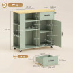 Desserte Leocadio Chariot Cuisine Mobile Rangement Vert Eau Bois Clair 96x38x87cm