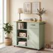 Desserte Leocadio Chariot Cuisine Mobile Rangement Vert Eau Bois Clair 96x38x87cm