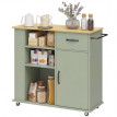 Desserte Leocadio Chariot Cuisine Mobile Rangement Vert Eau Bois Clair 96x38x87cm