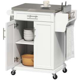 Desserte Dourlemont Cuisine Mobile Rangement Élégant Blanc 83x45x90cm