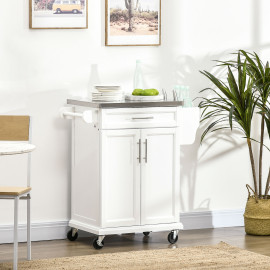Desserte Dourlemont Cuisine Mobile Rangement Élégant Blanc 83x45x90cm