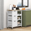 Desserte Olmillos Cuisine Mobile Rangement 3 Tiroirs 2 Étagères Blanc Bois Hévéa