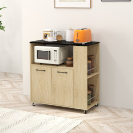 Desserte Lindenthal Rangement Cuisine Mobile Bicolore Noir Chêne Clair 75x40x80cm