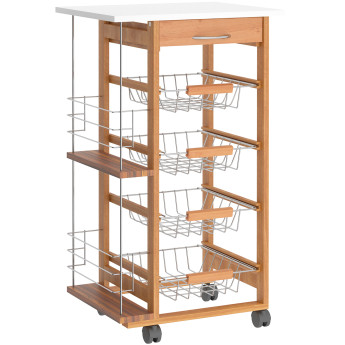 Desserte Salvatore Chariot Cuisine Roulant Rangement Bois Blanc Marron 83 cm