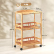 Desserte Castromare Bambou Élégant Mobile 3 Étagères Bois Naturel Roulettes Freins