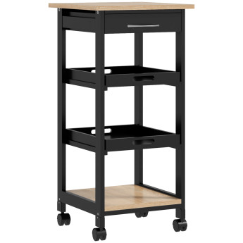 Desserte Lucrezia Cuisine Mobile Rangement Plateaux Amovibles Noir Chêne Clair