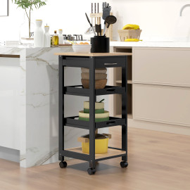 Desserte Lucrezia Cuisine Mobile Rangement Plateaux Amovibles Noir Chêne Clair